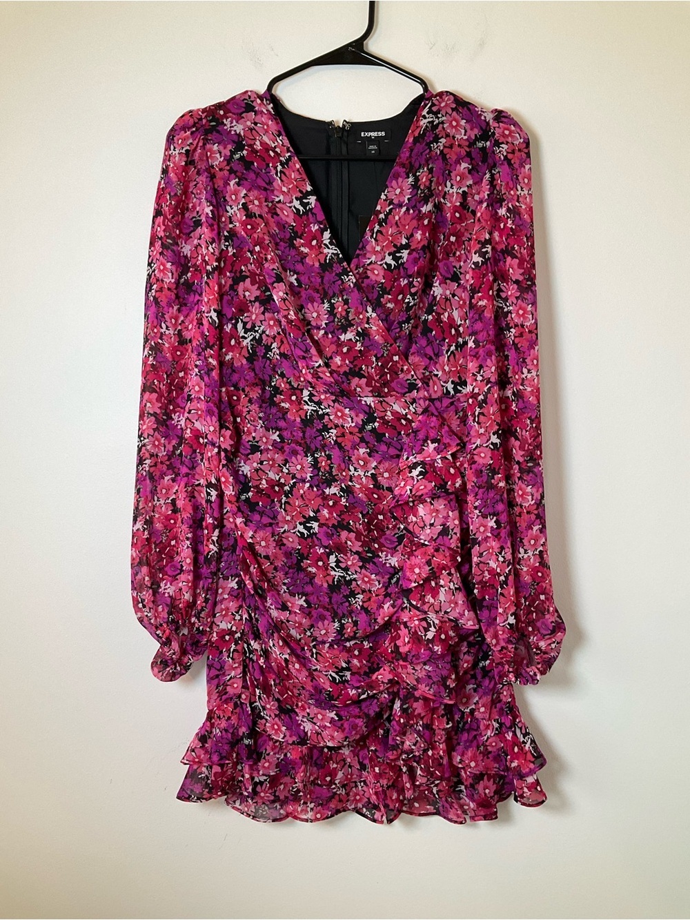 NWT Express Floral Ruffle Mini Dress Pink Purple XS